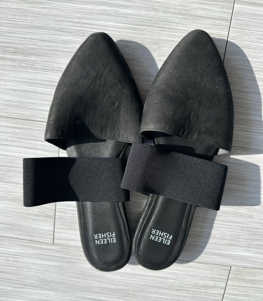 Eileen Fisher Black Leather Pointed Toe Slip-On Flat Women's US 8